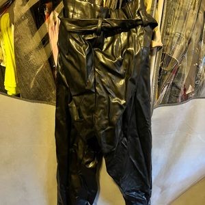 Black faux leather jogger pants